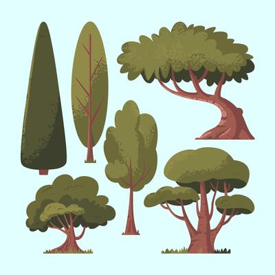 Set of variety plants and trees illustration
