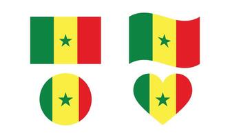 Senegal Flag Variations Rectangular, Waving, Circle, and Heart Designs. vector