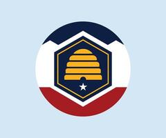 Utah State Round Flag with Beehive, Mountains, and Star. Utah State Seal in a Circular Badge. vector