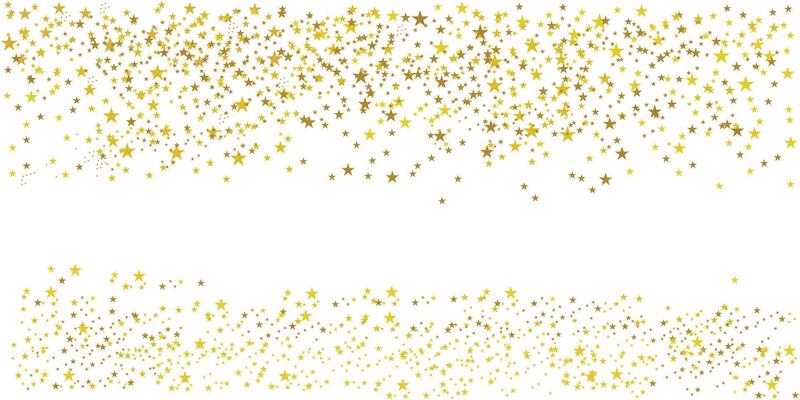Gold Star Confetti on White Background for Celebrations. Star Scatter Glitter Confetti Gold Frame Banner.