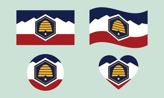 Utah State Flag Variations Rectangular, Waving, Circle, and Heart Shapes. vector