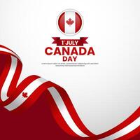 Canada day greeting card, square background with waving ribbon flag vector