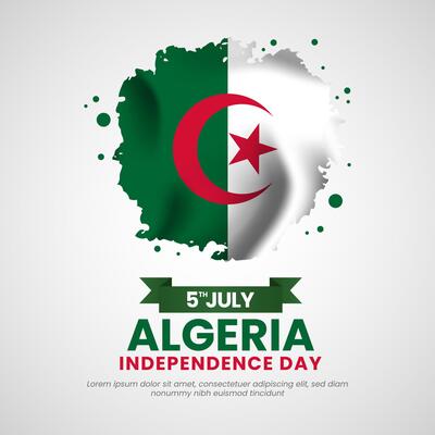 Algeria Grunge brush painted flag style for independence day square banner background