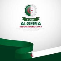 Algeria independence day greeting card, square banner background with waving ribbon flag vector