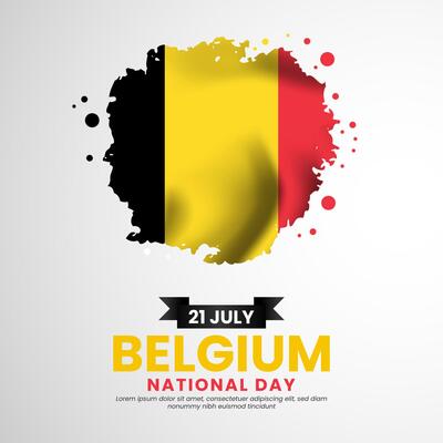 Belgium national day with Grunge brush painted flag style for square banner background