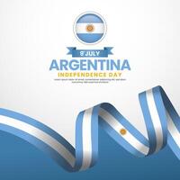 Argentina independence day greeting card, square background with realistic flag vector