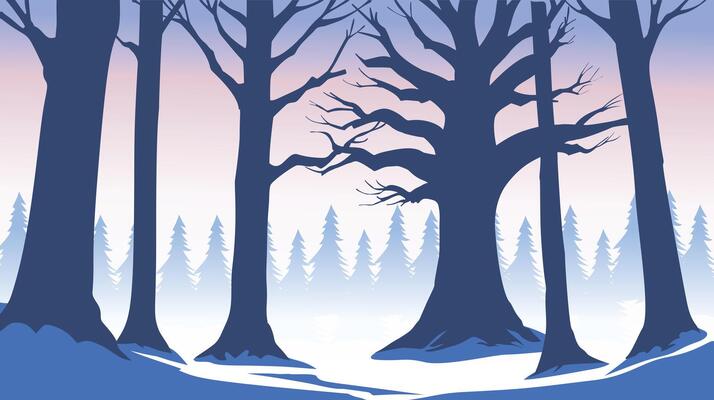 silhouette of big trees layered in winter, background with nature concept