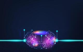 A vibrant, high-tech illustration featuring Big Data with light lines and digital. It visualizes data systems, cyberspace, and internet communication. vector