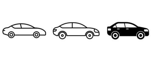 Three car icons outline filled and solid isolated on white background vector