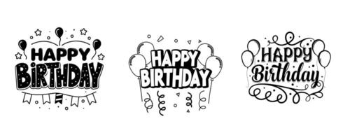 Happy birthday white graphics set isolated on white background vector