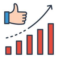 Performance conceptual illustration, featuring an upward-trending chart paired with a thumbs-up, symbolizing growth, success, and positive progress vector