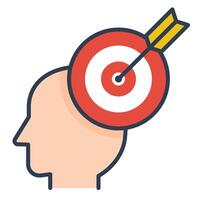 Personal goal flat icon, featuring a person's head with a bow and arrow, symbolizing focus, determination, and aiming for goals vector