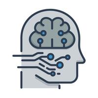 AI robot round flat icon, symbolizing artificial intelligence, robotics, and futuristic technology. vector