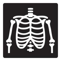 X-ray icon showing the skeleton of the upper human body, representing medical imaging and diagnostics. Symbolizes healthcare, bone structure, radiology, and clinical examination vector