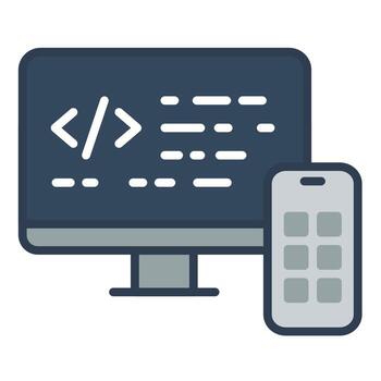 Laptop with script color icon vector