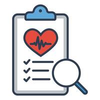 Medical document with magnifying glass flat icon, representing body checkup and screening vector