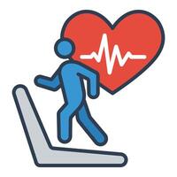Cardio exercise illustration, featuring a person running on a treadmill, accompanied by a heartbeat symbol, representing fitness, health, and personal endurance vector