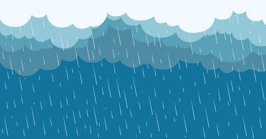 Natural rainfall with storm clouds. Heavy rain, raindrops background, vector
