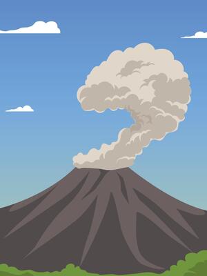 A smoking volcano eruption with ash clouds