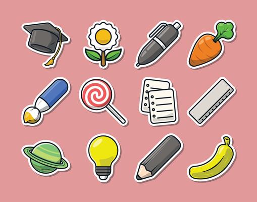 Cute Student Stuff Sticker Illustration