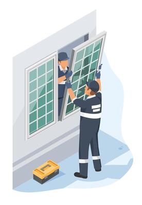 Window installer sealing glass panels on modern residential building with teamwork precision and professional tools for home renovation