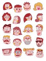 Funny Cartoon Face Expressions Collection, Cute Character Avatars with Various Emotions like smiling, angry and surprised Illustration Set vector