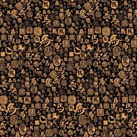 Chinese Calligraphy Horse Characters and Seal Designs Seamless Pattern Texture in Gold on Black, Suitable for Chinese New Year Decorative Backgrounds vector