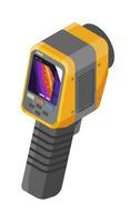 Isometric illustration of a handheld thermal scanner device with colorful infrared display used for industrial maintenance and temperature inspection vector