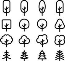 A Set of Tree Bold Icon, Simple Modern Collection for Design, Web Sites, Apps, Cards. Contains Linear Images of Deciduous and Coniferous Trees vector