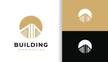 A SIMPLE BUILDING DESIGN AND CONSTRUCTION LOGO. BUILDING IN CIRCLE LOGO FOR CONSTRUCTION, APARTMENT, AND ARCHITECT. PREMIUM LOGO DESIGN vector
