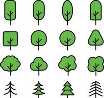 A Set of Tree Solid and Line Icon, Simple Modern Collection for Design, Web Sites, Apps, Cards. Contains Linear Images of Deciduous and Coniferous Trees vector