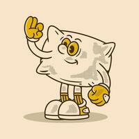 Cartoon pillow Character with Gloves and a Friendly Gesture in retro style vector