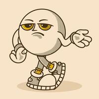 Ball head Cartoon Character with Shoes and Hand Gesture with disappointed face in retro style vector