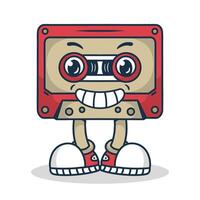 Red cassette tape character with leg, in standing pose with smiling face vector