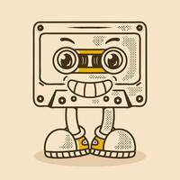 Cassette tape character with leg, in standing pose with smiling face vector