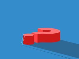 Big red question mark with small ladder, a guideline to solving problems or overcoming obstacles vector
