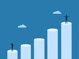 Two businessmen on the chart, successful and unsuccessful, are on different levels vector