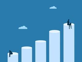 Businessman working at the top of the bar chart with sad people at the bottom vector