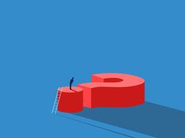 Businessman standing looking at a big question mark and finding a way to overcome the obstacle vector