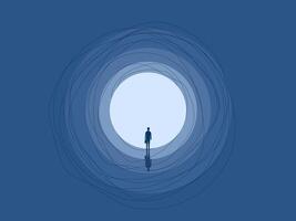 Out of crisis, businessman in the tunnel finds the light vector