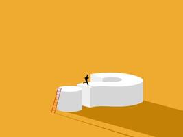 Businessman running on big question mark with ladder up vector