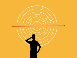 Businessman finds a simple way to solve a maze vector