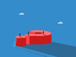 Business team walks on big question mark and overcomes obstacles vector