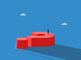 Businessman confidently stands on big question mark and overcomes problems vector