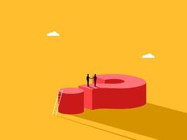 Two businessmen shaking hands and agreeing to solve a big problem together on a big question mark vector