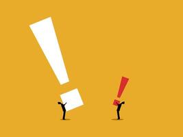 Two businessmen holding exclamation marks to compare problems vector