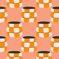 seamless pattern of ceramic vase with abstract design. Cartoon illustration isolated on a pink background. vector