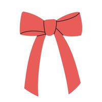 Simple red bow isolated on white background. Flat illustration of cute bow for postcard, scrapbooking, poster design, sticker. vector