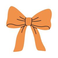 Simple orange bow isolated on white background. Flat illustration of cute bow for postcard, scrapbooking, poster design, sticker. vector