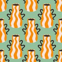 seamless pattern of ceramic vase with abstract design. Cartoon illustration isolated on a green blue background. vector